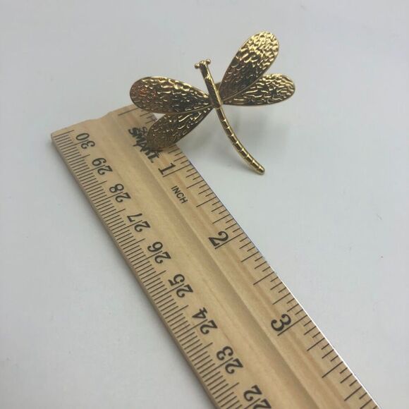 18K Gold Plated Women's Dragonfly Statement Finger Ring Insect Nature Inspired - Picture 11 of 11